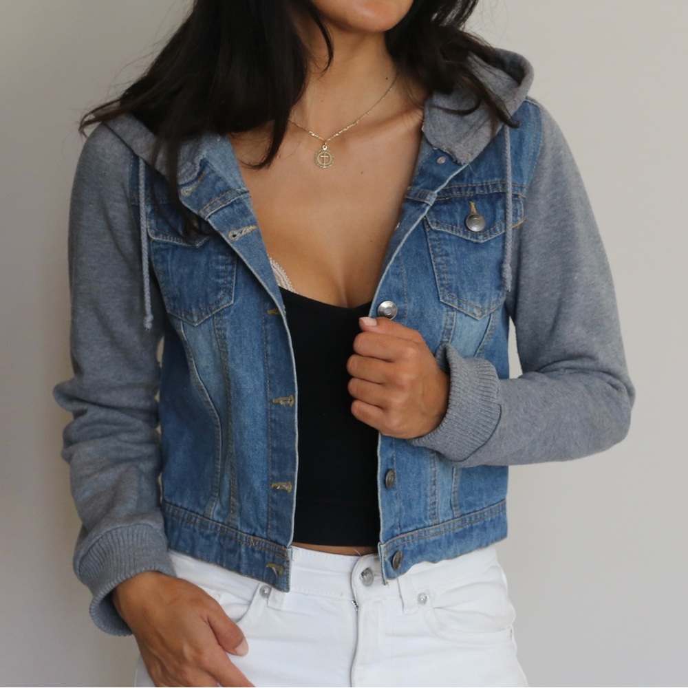 Denim Cropped Bomber Jacket